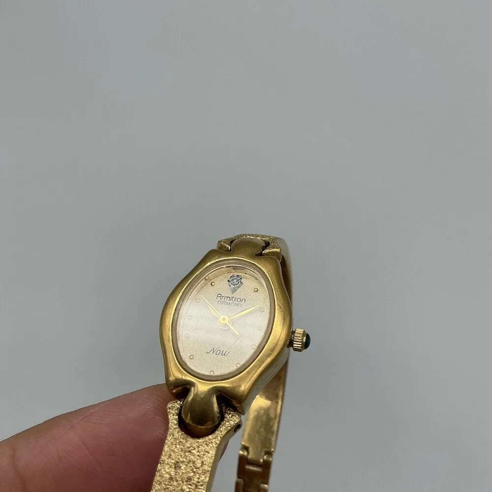 Armitron Diamond Now Womens Watch 17mm Oval Gold Tone Band New Battery 6.75